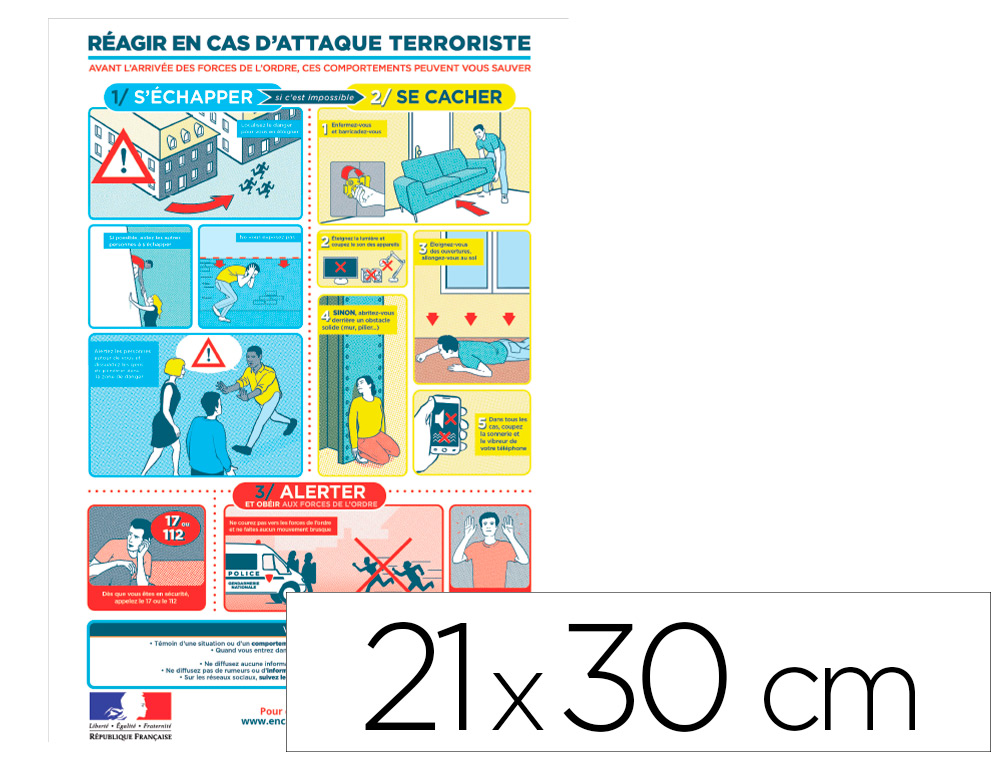 PANNEAU DE SIGNALISATION VIGIPIRATE PVC SIGNALETIQUE   BIZ RAGIR EN CAS D'ATTAQUE   TERRORISTE 21X30CM
