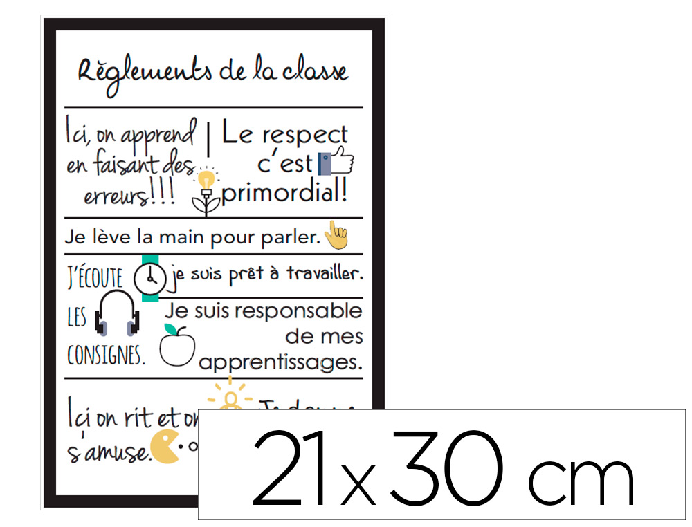 PANNEAU AFFICHAGE PVC SIGNALETIQUE BIZ RGLEMENTS   DE LA CLASSE 21X30CM