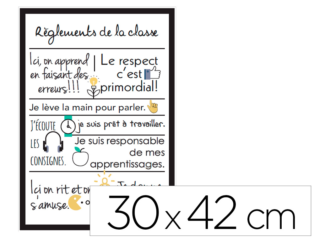PANNEAU AFFICHAGE PVC SIGNALETIQUE BIZ RGLEMENTS   DE LA CLASSE 30X42CM
