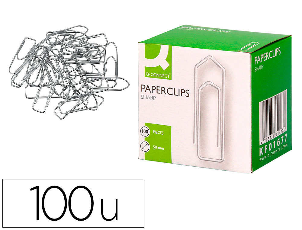 TROMBONE Q-CONNECT NICKEL 50MM BOTE CARTON 100 UNITS     POINTU