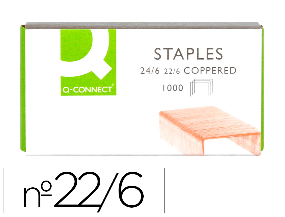 AGRAFE Q-CONNECT MODLE 22/6 24/6 CUIVRE BOTE 1000 UNITS