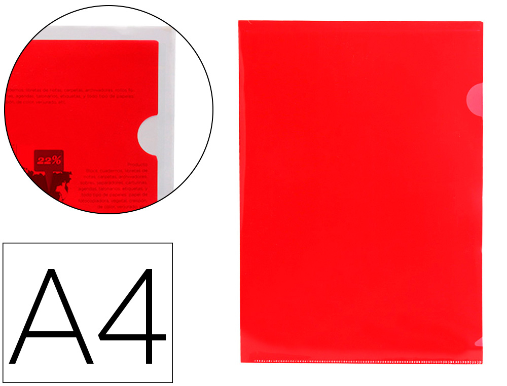 POCHETTE COIN LIDERPAPEL POLYPROPYLNE 180 MICRONS A4 210X297MM CAPACIT 20F COLORIS ROUGE TRANSPARENT