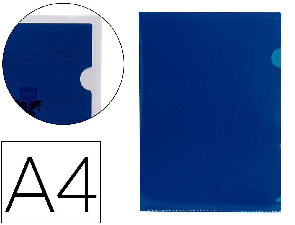 POCHETTE COIN LIDERPAPEL POLYPROPYLNE 180 MICRONS A4 210X297MM CAPACIT 20F COLORIS BLEU TRANSPARENT