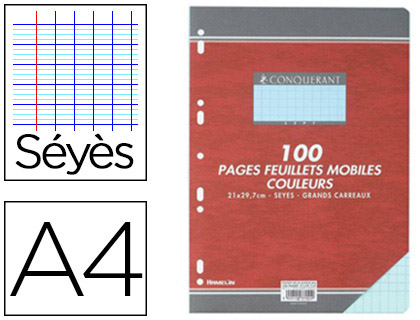 FEUILLET MOBILE CONQURANT SEPT A4 210X297MM 100 PAGES 80G SYS PERFOR COLORIS BLEU