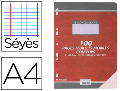 FEUILLET MOBILE CONQURANT SEPT A4 210X297MM 100 PAGES 80G SYS PERFOR COLORIS ROSE