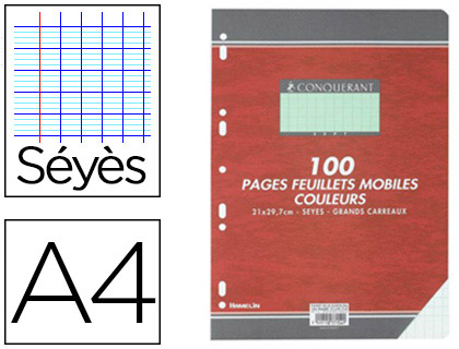 FEUILLET MOBILE CONQURANT SEPT A4 210X297MM 100 PAGES 80G SYS PERFOR COLORIS VERT