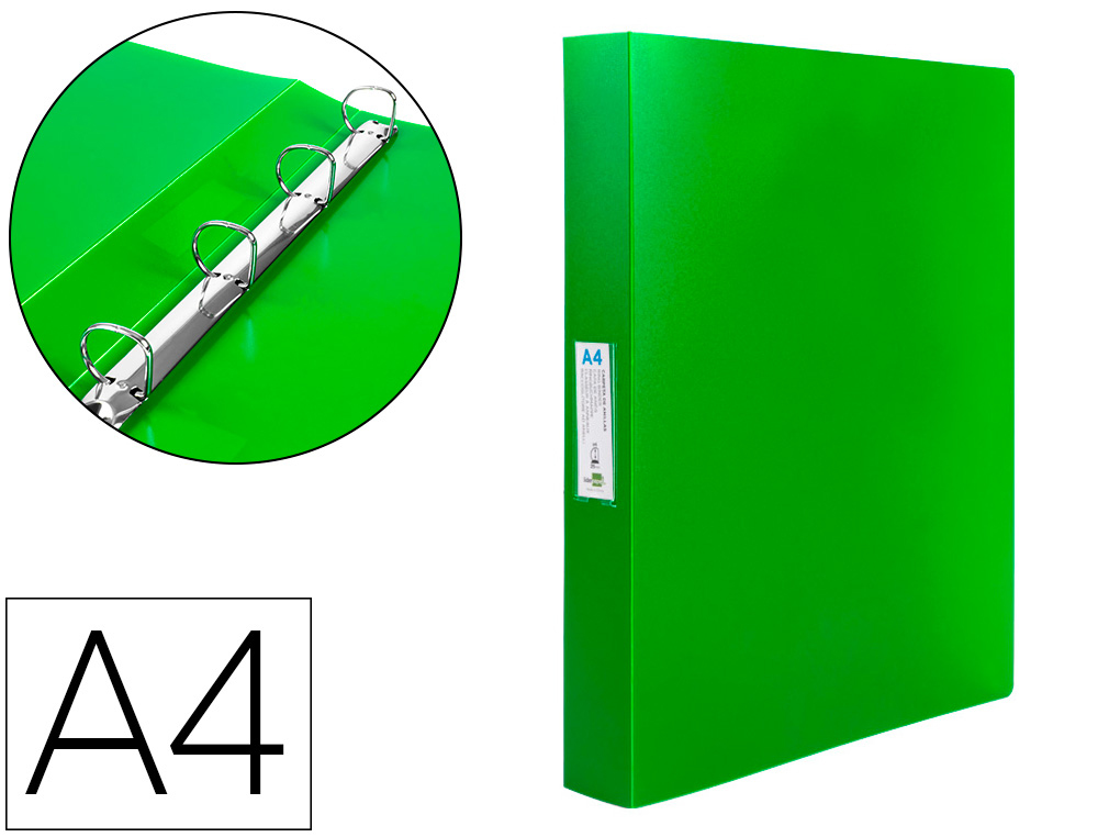 CLASSEUR LIDERPAPEL 4 ANNEAUX 25MM A4 260X315MM POLYPROPYLNE DOS 40MM PORTE-CARTES VISITE COLORIS VERT TRANSLUCIDE