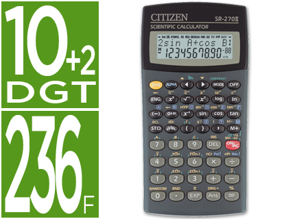 CALCULATRICE CITIZEN SCIENTIFIQUE SR-270N 12 CHIFFRES 236 FONCTIONS COUVERCLE RIGIDE FONCTIONS MATHS TOUCHE RANDOM PILES