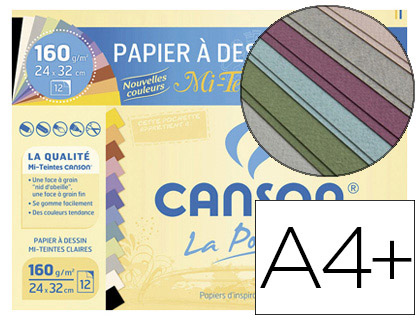PAPIER DESSIN CANSON MI-TEINTES CLAIRES 160G A4+ COLORIS ASSORTIS POCHETTE 12F