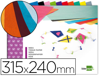 PAPIER DE SOIE LIDERPAPEL 18G/M2 FORMAT A4+ 240X315MM COLORIS ASSORTIS BLOC 10F