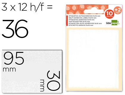 ÉTIQUETTE ADHÉSIVE LIDERPAPEL 30X95MM COLORIS BLANC ÉCRITURE MANUELLE POCHETTE 10 FEUILLES + 2 GRATUITES 240 UNITÉS