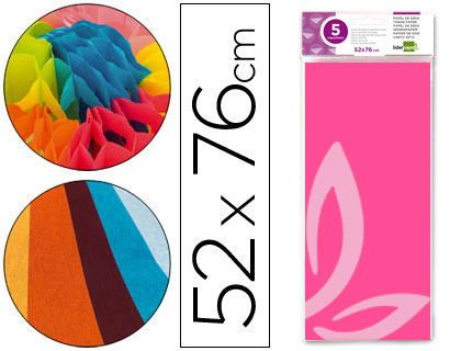 PAPIER DE SOIE LIDERPAPEL 52X76CM 18G/M2 UNICOLORE ROSE SACHET 5F