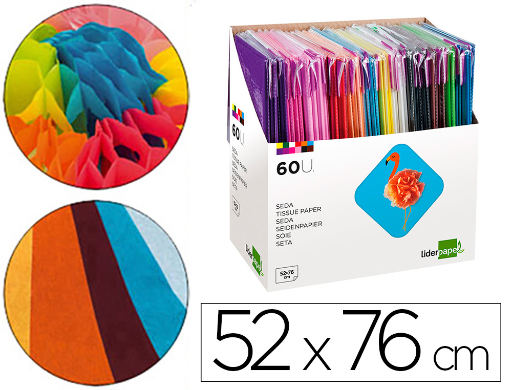 PAPIER SOIE LIDERPAPEL 52X76CM PRSENTOIR 60 SACHETS 5F 12 COLORIS ASSORTIS