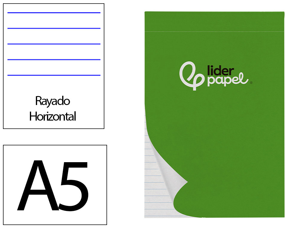 BLOC NOTES LIDERPAPEL PERFOR LIGN A5 210X148MM PAYSAGE COUVERTURE CARTON IMPRIM 250G/M2 80F 60G/M2