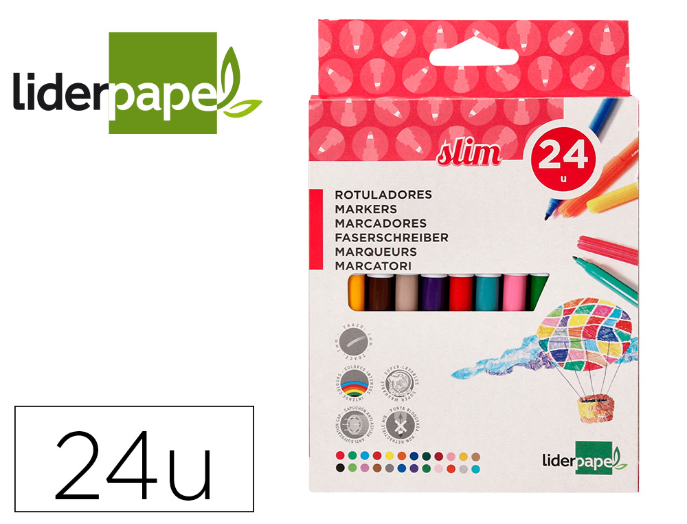 FEUTRE COLORIAGE LIDERPAPEL SLIM LONGUEUR CRITURE 800M POINTE NYLON 2MM DIAMTRE TUI CARTON 24 UNITS