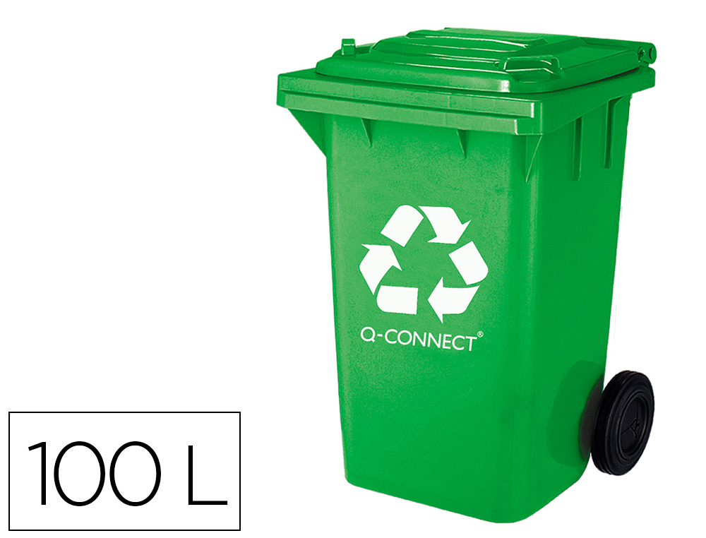 POUBELLE Q-CONNECT CONTENEUR PLASTIQUE COUVERCLE 100L 470X750X370MM VERRE COLORIS VERT