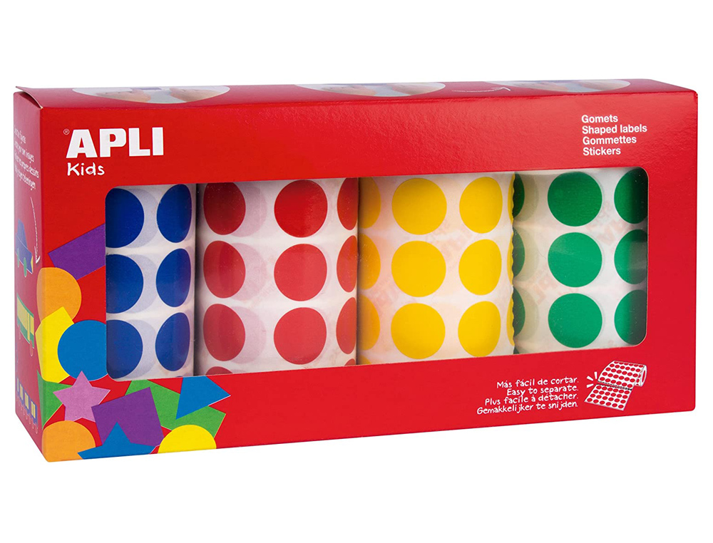 GOMMETTE APLI AGIPA ADHÉSIVE RONDE 20MM COLORIS ASSORTIS BOÎTE 4 ROULEAUX 7080 UNITÉS