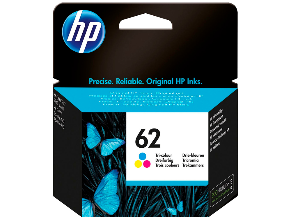 CARTOUCHE HP 62 JET D'ENCRE C2P06AE 3 COULEURS CYAN/MAGENTA/JAUNE 165P