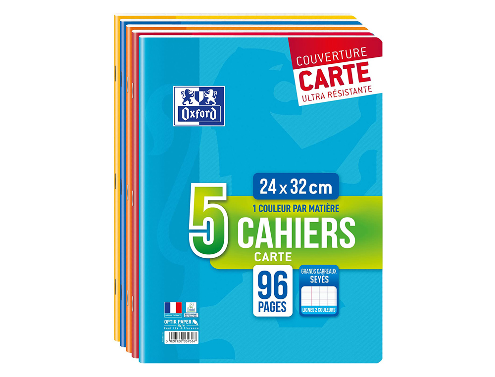 CAHIER AGRAF OXFORD A4+ 24X32CM 96 PAGES 90G SYS LOT 5 UNITS