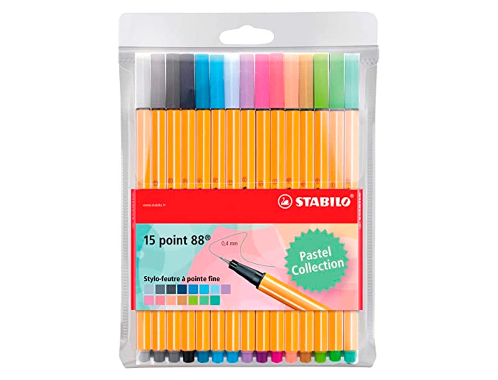 STYLO-FEUTRE STABILO POINT 88 POINTE FINE COLORIS ASSORTIS PASTEL LOT DE 10 POCHETTES DE 15U