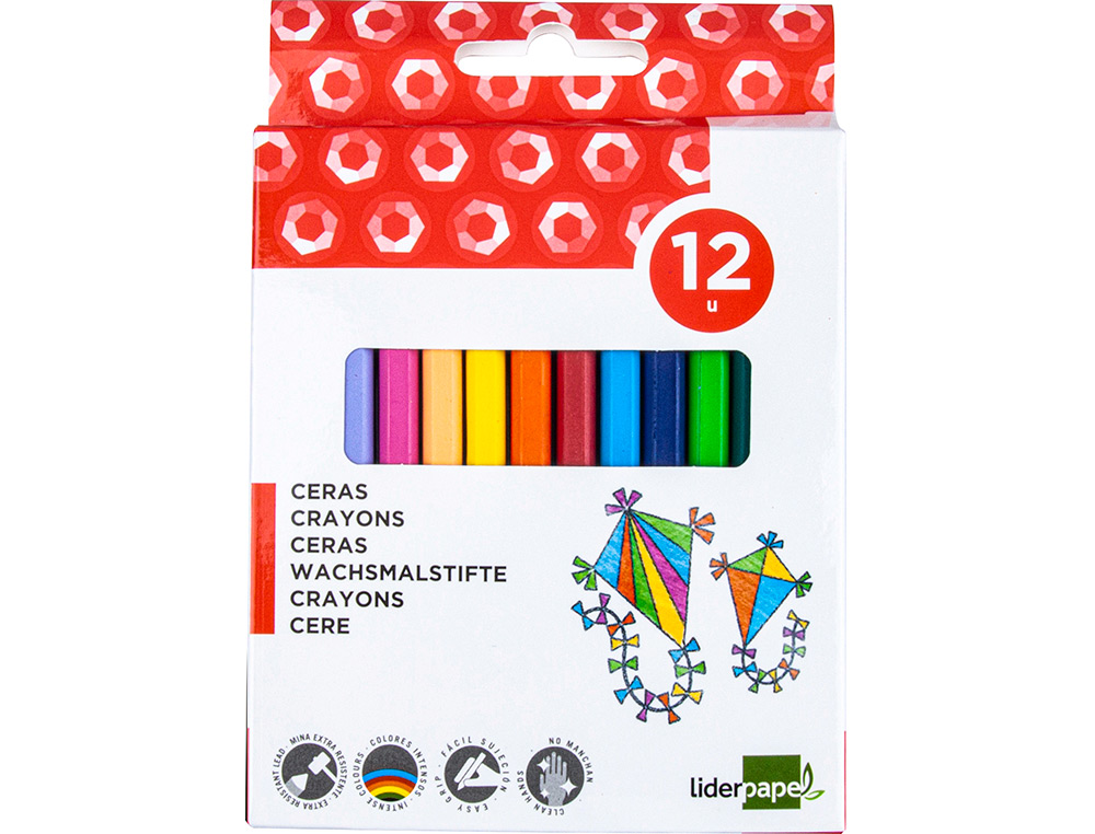 CRAYON CIRE LIDERPAPEL 115MM RÉSISTANT NON SALISSANT EFFAÇABLE ÉTUI CARTON 12 UNITÉS