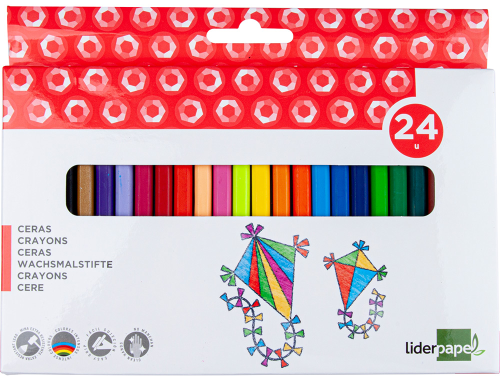CRAYON CIRE LIDERPAPEL 115MM RÉSISTANT NON SALISSANT EFFAÇABLE ÉTUI CARTON 24 UNITÉS