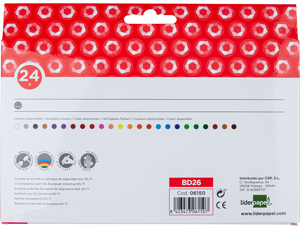 CRAYON CIRE LIDERPAPEL 115MM RÉSISTANT NON SALISSANT EFFAÇABLE ÉTUI CARTON 24 UNITÉS