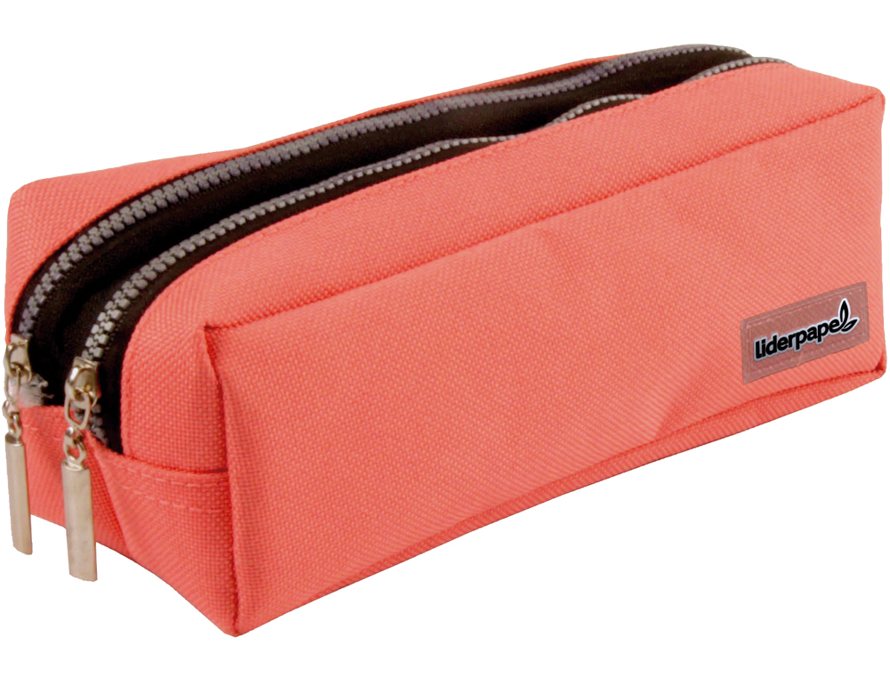 TROUSSE SCOLAIRE LIDERPAPEL LARGE RECTANGULAIRE 2 COMPARTIMENTS 185X55X70MM COLORIS CORAIL