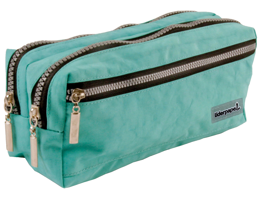 TROUSSE SCOLAIRE LIDERPAPEL LARGE RECTANGULAIRE 3 COMPARTIMENTS 210X80X85MM COLORIS TURQUOISE