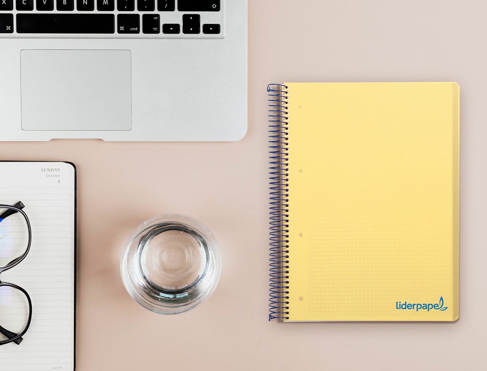 CAHIER SPIRALE LIDERPAPEL A5 MICRO WONDER 240 PAGES 90G 5X5MM 6 TROUS 5 BANDES COULEURS JAUNE