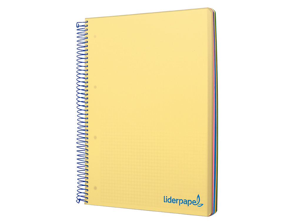 CAHIER SPIRALE LIDERPAPEL A5 MICRO WONDER 240 PAGES 90G 5X5MM 6 TROUS 5 BANDES COULEURS JAUNE
