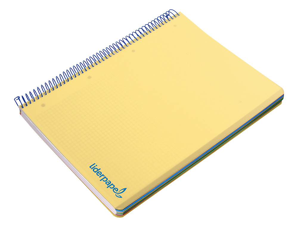 CAHIER SPIRALE LIDERPAPEL A5 MICRO WONDER 240 PAGES 90G 5X5MM 6 TROUS 5 BANDES COULEURS JAUNE