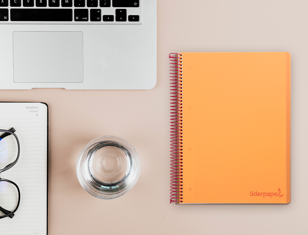 CAHIER SPIRALE LIDERPAPEL A5 MICRO WONDER 240 PAGES 90G 5X5MM 6 TROUS 5 BANDES COULEURS ORANGE