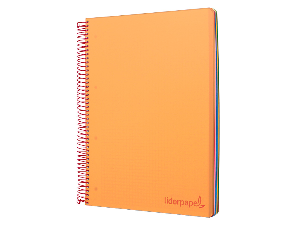 CAHIER SPIRALE LIDERPAPEL A5 MICRO WONDER 240 PAGES 90G 5X5MM 6 TROUS 5 BANDES COULEURS ORANGE