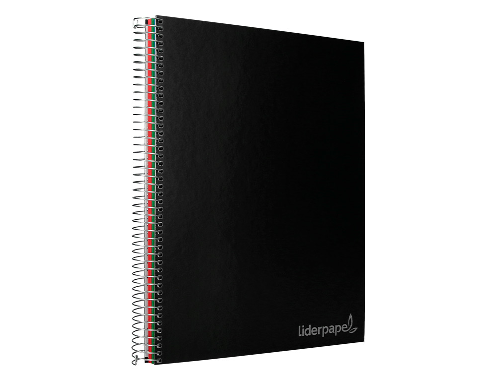 CAHIER SPIRALE LIDERPAPEL JOLLY COUVERTURE CONTRECOLLÉE A4 280P 75G/M2 5X5MM MICROPERFORÉ 4 TROUS COLORIS NOIR