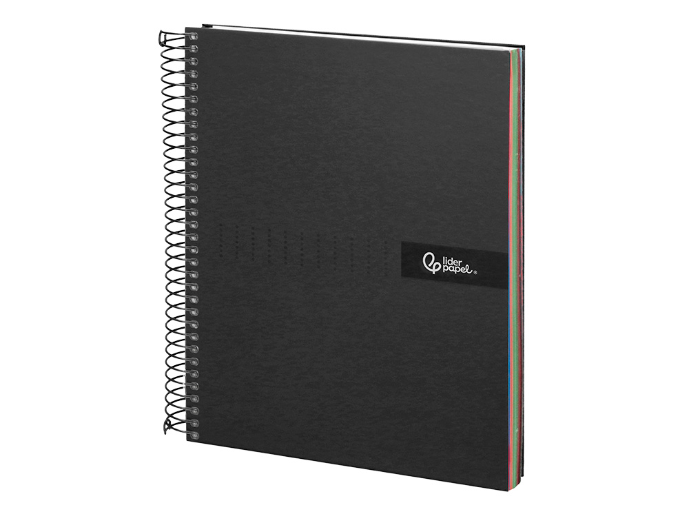 CAHIER SPIRALE LIDERPAPEL CRAFTY COUVERTURE CONTRECOLLÉE A4 240P 90G/M2 5X5MM MICROPERFORÉ4 TROUS COLORIS NOIR