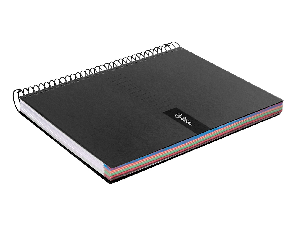 CAHIER SPIRALE LIDERPAPEL CRAFTY COUVERTURE CONTRECOLLÉE A4 240P 90G/M2 5X5MM MICROPERFORÉ4 TROUS COLORIS NOIR
