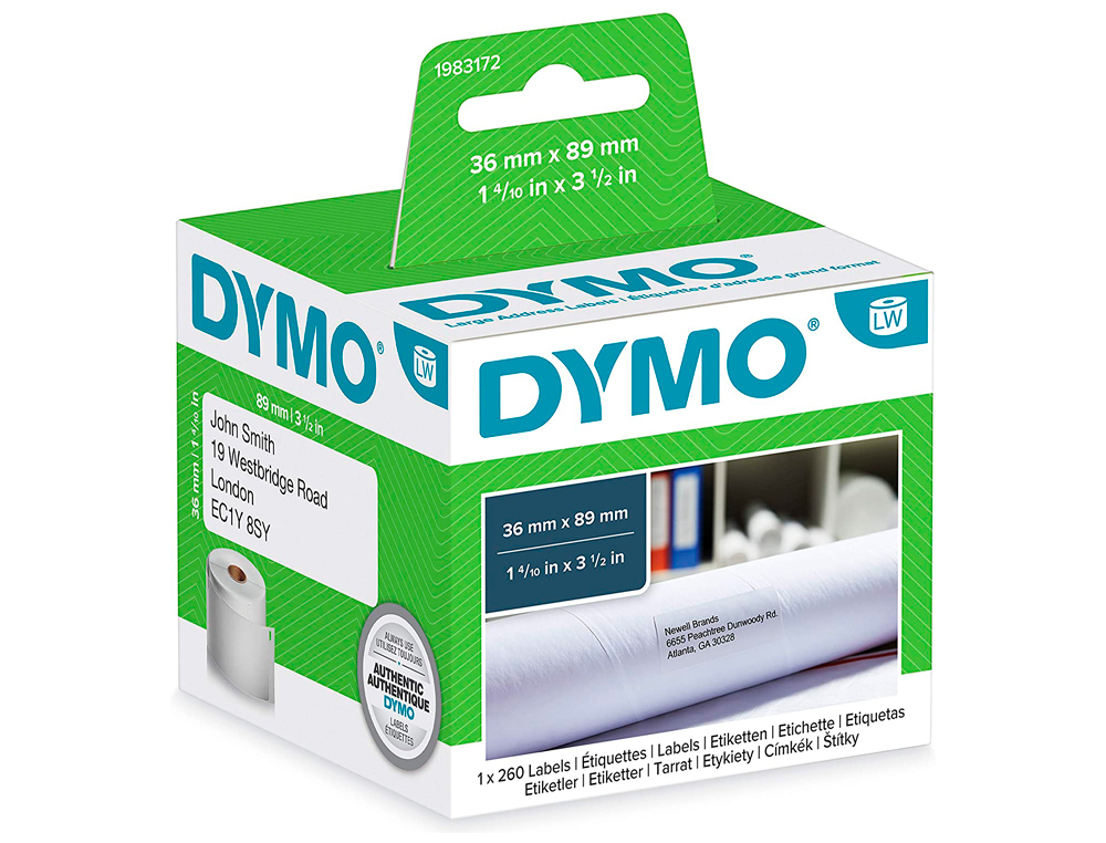 ROULEAU ÉTIQUETTES DYMO LABEL WRITER 89X36MM IMPRESSION THERMIQUE DIRECTE LARGE BAS VOLUME USAGE ADRESSE 130 UNITÉS