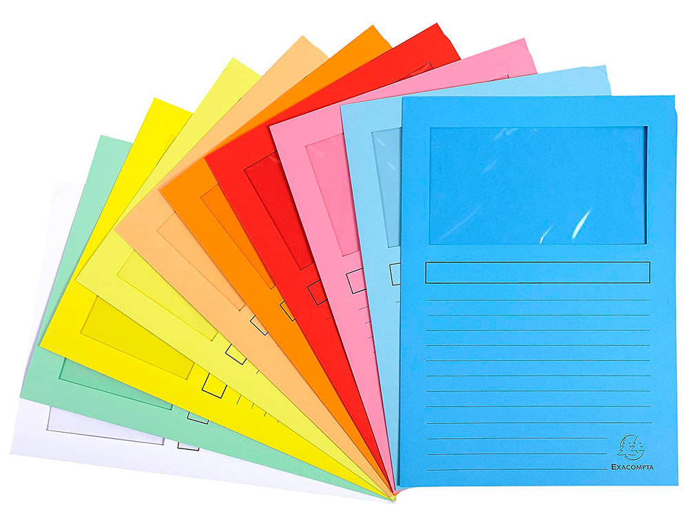 CHEMISE EXACOMPTA SUPER PAPIER FIBRES NEUVES 160G 310X225MM FENÊTRE COLORIS ASSORTIS LOT 10 UNITÉS