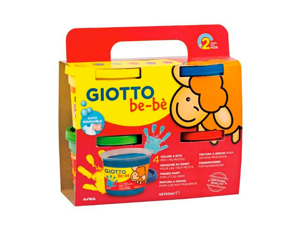 GOUACHE DOIGT GIOTTO BE-B COLORIS BRILLANTS ASSORTIS BASE EAU POT 150ML SET 4 UNITS