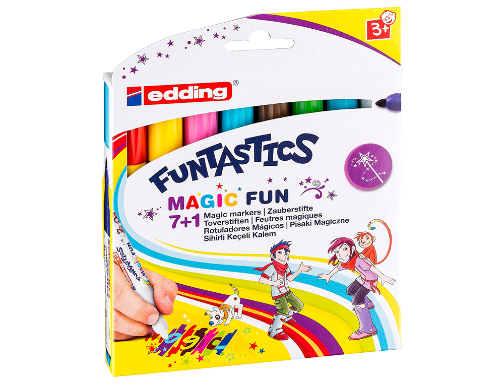 FEUTRE EDDING COLORIAGE MAGIC FUNTASTICS AVEC FEUTRE MAGIQUE BLANC POINTE OGIVE 3MM COULEURS ASSORTIES POCHETTE 8 UNITÉS