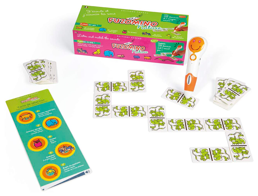 COFFRET DE JEUX ÉDITIONS FUZEAU FUZOMINO NATURE 28 DOMINOS 1 CRAYON SONORE 1 CABLE USB 5 JEUX DIFFÉRENTS