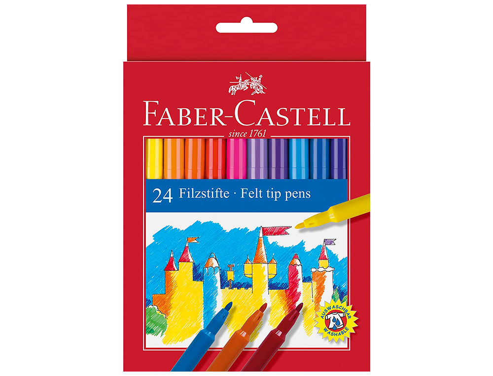FEUTRE FABER CASTELL SCOLAIRE POINTE ROBUSTE CAPUCHON VENTILÉ LAVABLE COULEURS ASSORTIES ÉTUI 12 UNITÉS