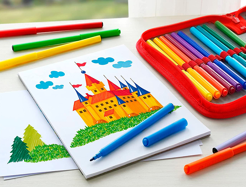 FEUTRE FABER CASTELL SCOLAIRE POINTE ROBUSTE CAPUCHON VENTILÉ LAVABLE COULEURS ASSORTIES ÉTUI 12 UNITÉS