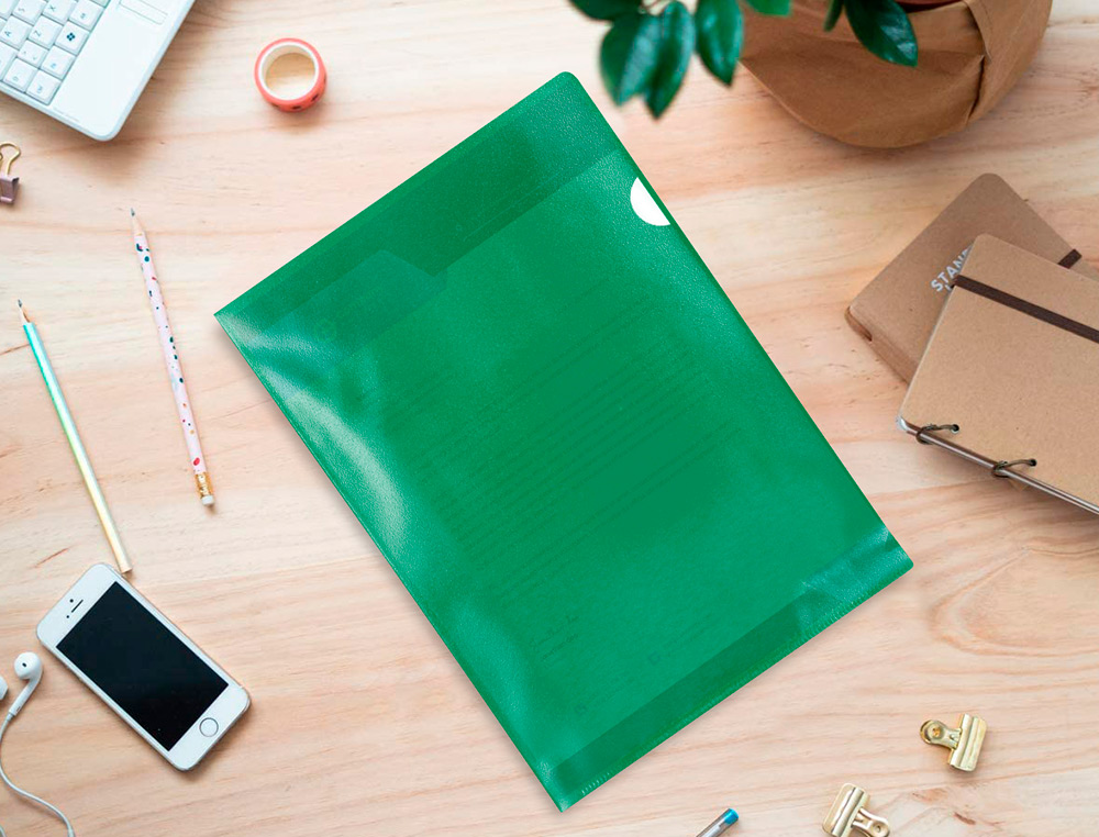 POCHETTE COIN Q-CONNECT POLYPROPYLÈNE GRAINÉ ÉCONOMIQUE 12/100E COLORIS VERT TRANSPARENT BOÎTE 100 UNITÉS