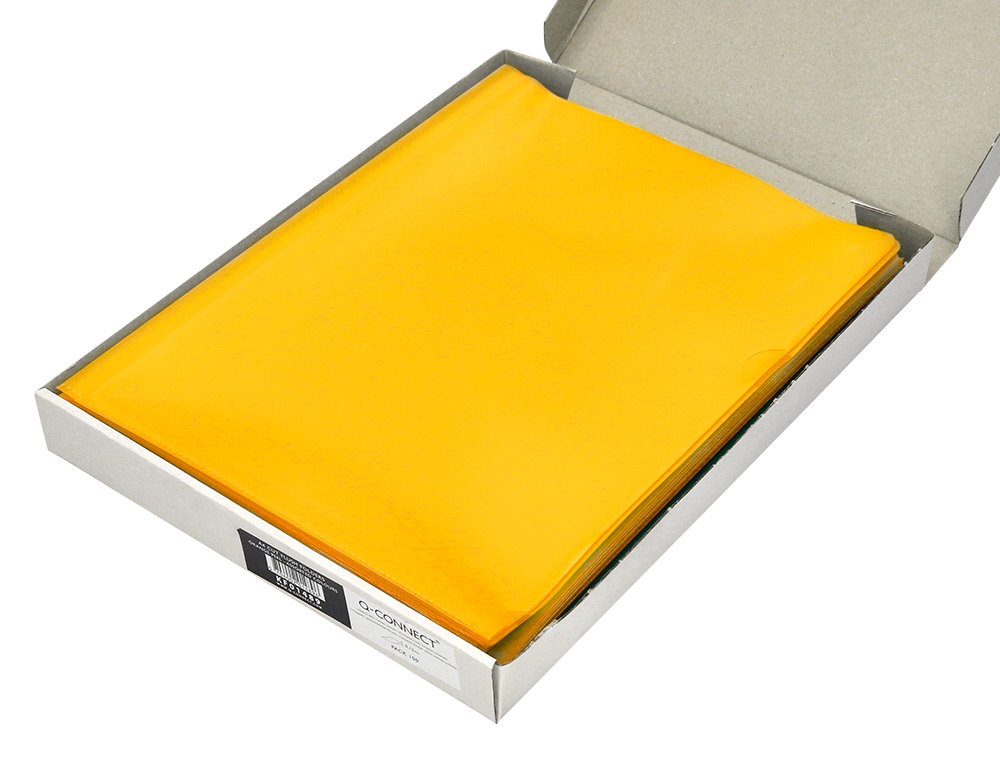 POCHETTE COIN Q-CONNECT POLYPROPYLÈNE GRAINÉ ÉCONOMIQUE 12/100E COLORIS JAUNE TRANSPARENT BOÎTE 100 UNITÉS