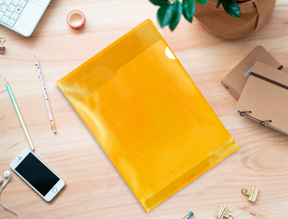 POCHETTE COIN Q-CONNECT POLYPROPYLÈNE GRAINÉ ÉCONOMIQUE 12/100E COLORIS JAUNE TRANSPARENT BOÎTE 100 UNITÉS