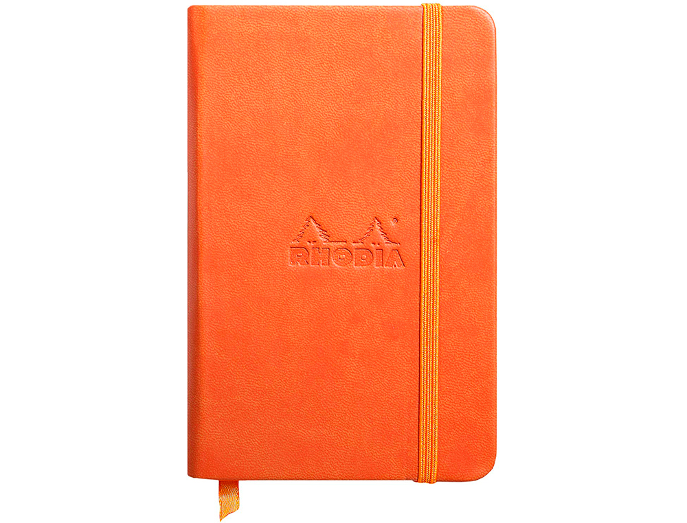 CARNET RHODIA WEBNOTEBOOK A6 9X14CM COUVERTURE SIMILI CUIR TANGERINE 192 PAGES 90G LIGNÉ ÉLASTIQUE MARQUE-PAGE ORANGE