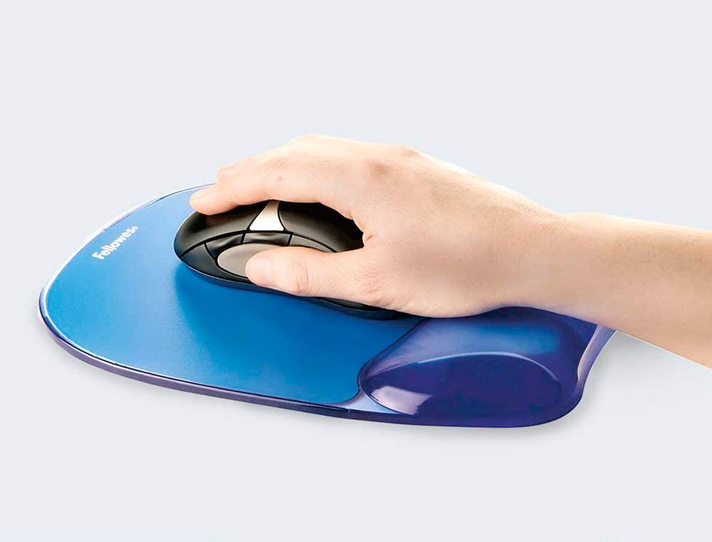TAPIS SOURIS FELLOWES REPOSE-POIGNET GEL TRANSPARENT BLEU ADAPTÉ SOURIS OPTIQUES