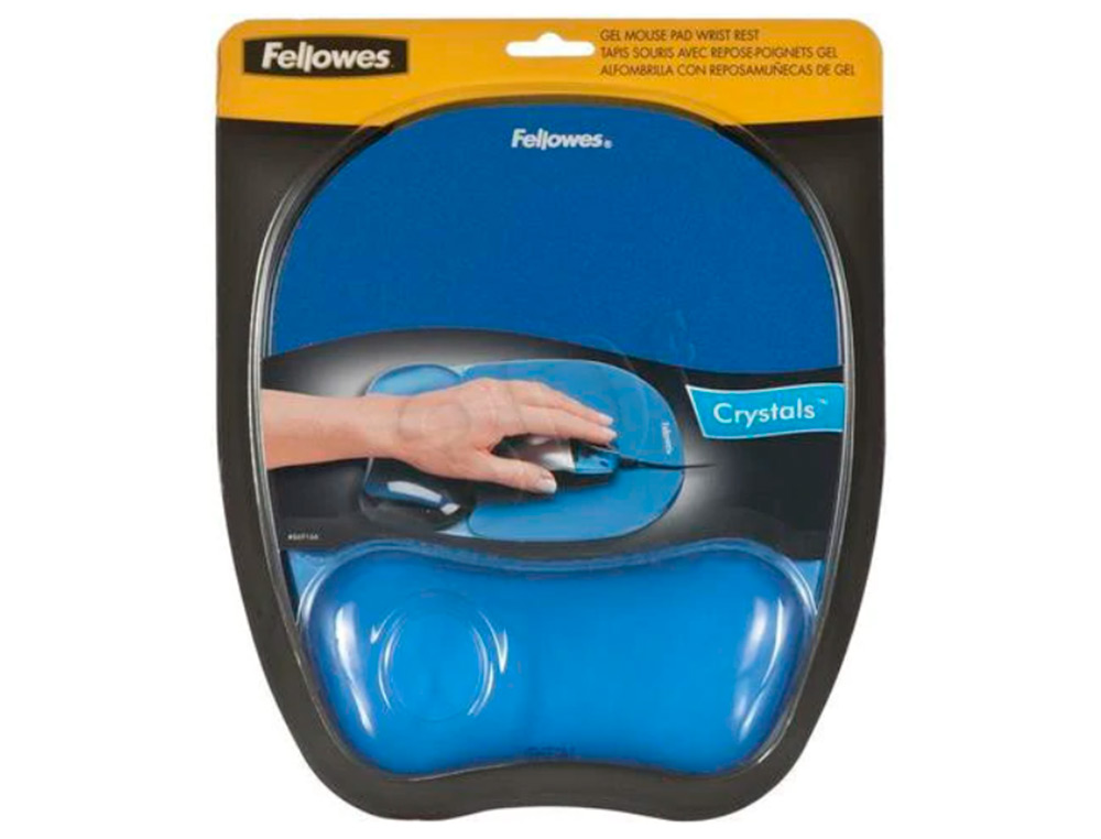 TAPIS SOURIS FELLOWES REPOSE-POIGNET GEL TRANSPARENT BLEU ADAPTÉ SOURIS OPTIQUES